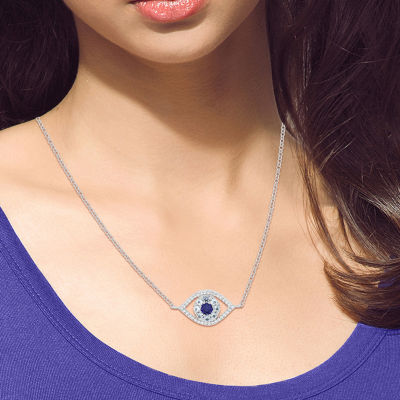 Womens Lab Created Blue Ceylon Sapphire Sterling Silver Evil Eye Pendant Necklace