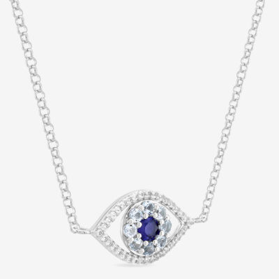 Womens Lab Created Blue Ceylon Sapphire Sterling Silver Evil Eye Pendant Necklace