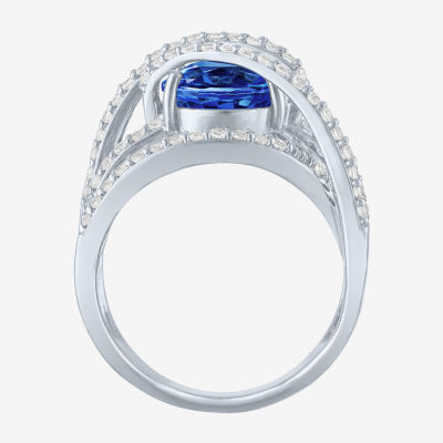 Womens Blue & White Lab-Created Sapphire Sterling Silver Cocktail Ring