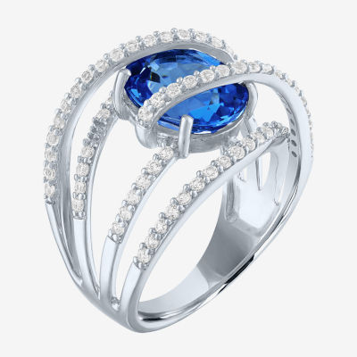 Womens Blue & White Lab-Created Sapphire Sterling Silver Cocktail Ring