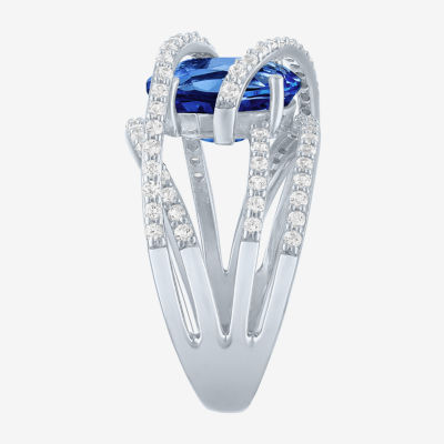 Womens Blue & White Lab-Created Sapphire Sterling Silver Cocktail Ring