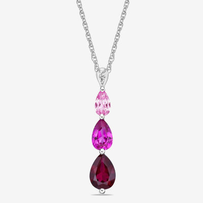 Womens Lab Created Ruby Sterling Silver Pendant Necklace