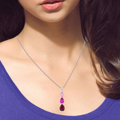 Womens Lab Created Ruby Sterling Silver Pendant Necklace