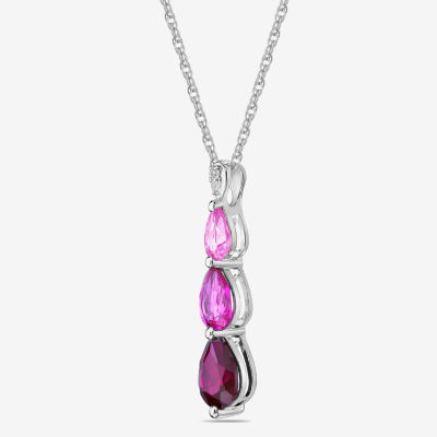 Womens Lab Created Ruby Sterling Silver Pendant Necklace