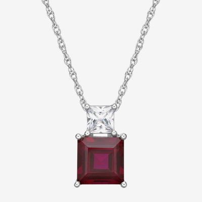 Womens Lab Created Ruby Sterling Silver Pendant Necklace