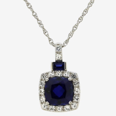 Womens Lab Created Sapphire Sterling Silver Pendant Necklace