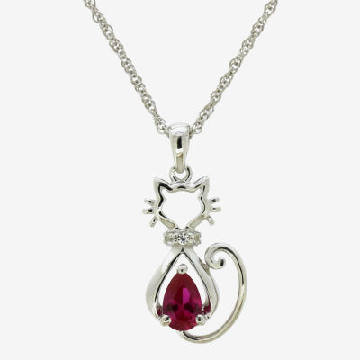 Womens Lab Created Ruby Sterling Silver Pendant Necklace