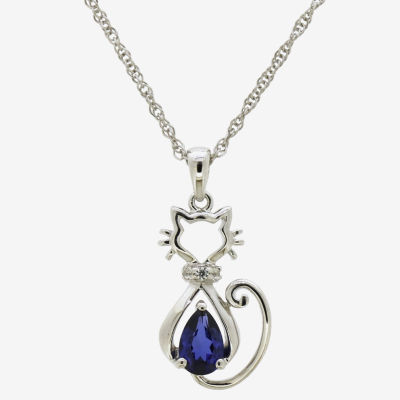 Womens Lab Created Blue Ceylon Sapphire Sterling Silver Pendant Necklace