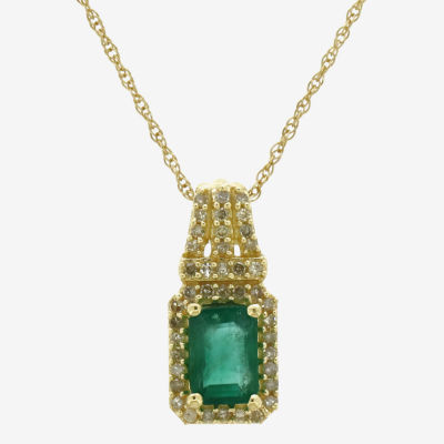 Womens Genuine Green Emerald 10K Gold Pendant Necklace