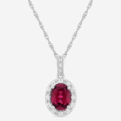 Womens Red Lab Created Ruby Sterling Silver Pendant Necklace