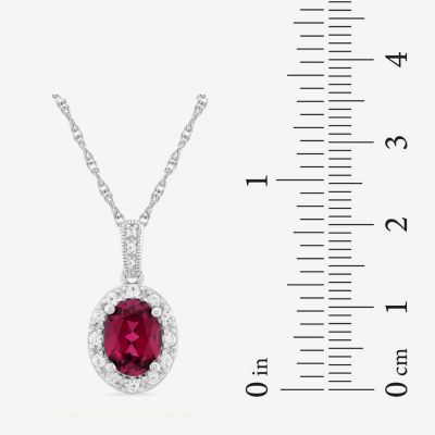 Womens Red Lab Created Ruby Sterling Silver Pendant Necklace