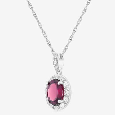 Womens Red Lab Created Ruby Sterling Silver Pendant Necklace