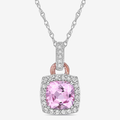 Womens Lab Created Pink Sapphire 10K Rose Gold Over Silver Pendant Necklace