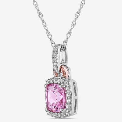 Womens Lab Created Pink Sapphire 10K Rose Gold Over Silver Pendant Necklace