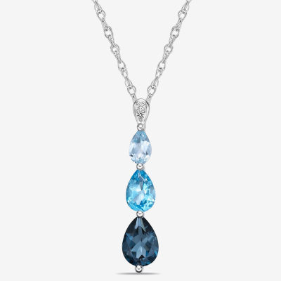 Womens Genuine Blue Topaz Sterling Silver Pear Pendant Necklace