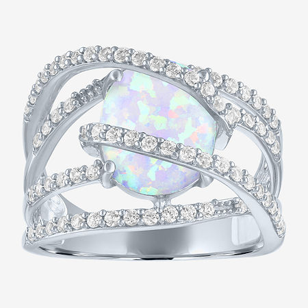 Womens Lab-Created Opal & Lab-Created White Sapphire Sterling Silver Cocktail Ring, 6