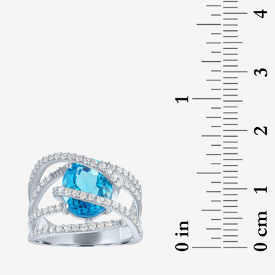 Womens Genuine Blue Topaz & Lab-Created White Sapphires Sterling Silver Cocktail Ring