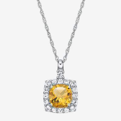 Womens Genuine Citrine & Lab-Created White Sapphire Sterling Silver Pendant Necklace