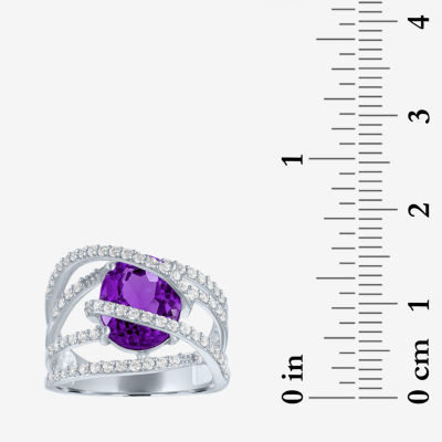Womens Genuine Purple Amethyst Sterling Silver Cocktail Ring