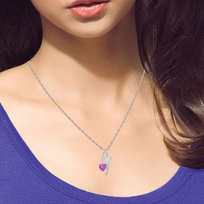 Womens Lab Created Opal Sterling Silver Heart Pendant Necklace