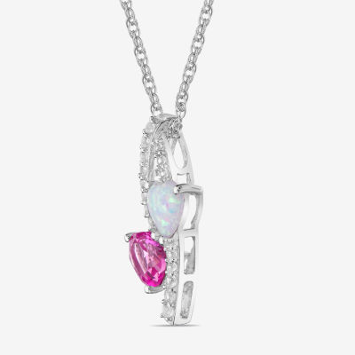 Womens Lab Created Opal Sterling Silver Heart Pendant Necklace