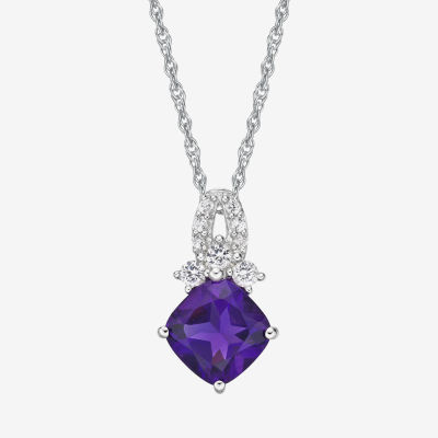 Womens Genuine Purple Amethyst Sterling Silver Pendant Necklace