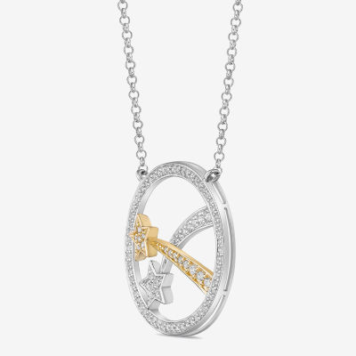 Womens 1/ CT. T.W. Natural White Diamond 10K Two Tone Gold Star 18 Inch Pendant Necklace