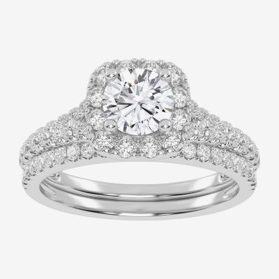 1 CT.T.W. (G / VS2-SI1) Lab-Grown Diamond Cushion Halo Wedding Engagement Ring 10K Gold