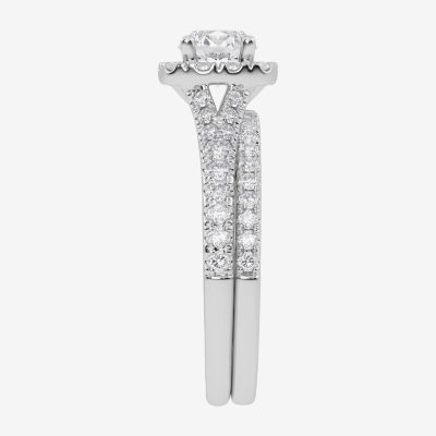 1 CT.T.W. (G / VS2-SI1) Lab-Grown Diamond Cushion Halo Wedding Engagement Ring 10K Gold