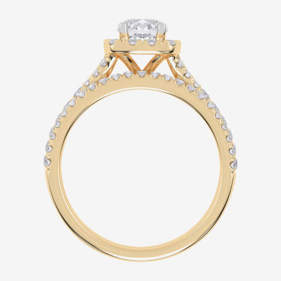 1 CT.T.W. (G / VS2-SI1) Lab-Grown Diamond Cushion Halo Wedding Engagement Ring 10K Gold