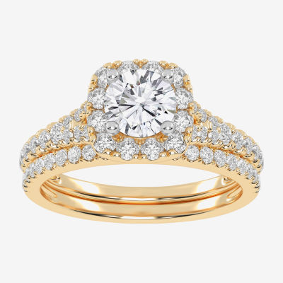 1 CT.T.W. (G / VS2-SI1) Lab-Grown Diamond Cushion Halo Wedding Engagement Ring 10K Gold
