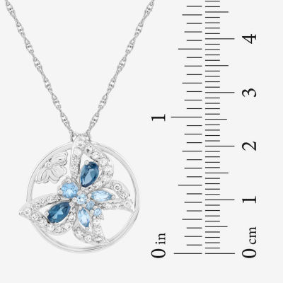 Womens Genuine Blue Topaz Sterling Silver Butterfly Pendant Necklace