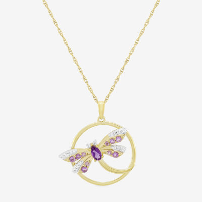 "Dragonfly" Womens Genuine Purple Amethyst 14K Gold Over Silver 18 Inch Pendant Necklace