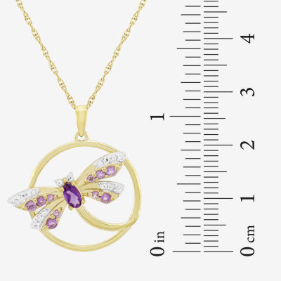 "Dragonfly" Womens Genuine Purple Amethyst 14K Gold Over Silver 18 Inch Pendant Necklace
