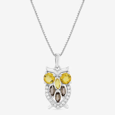 Womens Genuine Yellow Citrine Sterling Silver Pendant Necklace