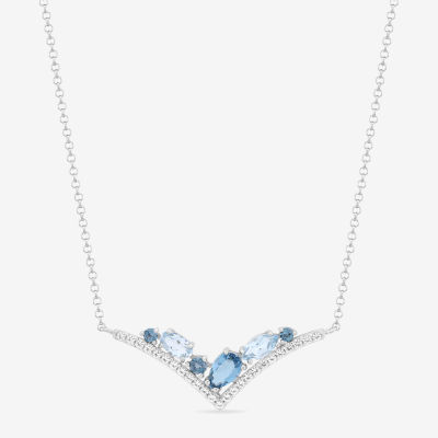 Womens Genuine Blue Topaz Sterling Silver Chevron Necklaces