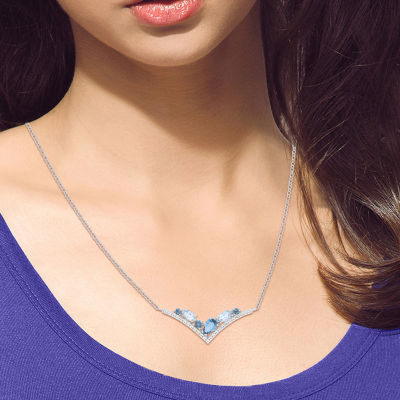 Womens Genuine Blue Topaz Sterling Silver Chevron Necklaces