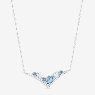 Womens Genuine Blue Topaz Sterling Silver Chevron Necklaces