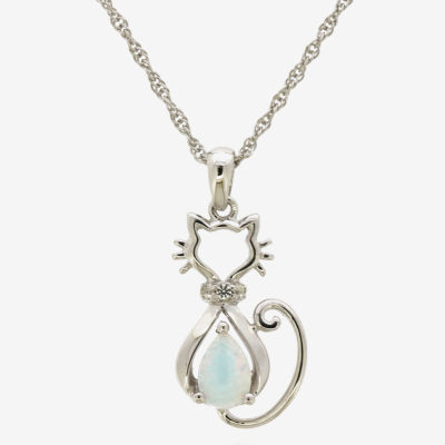 Womens Lab Created Opal Sterling Silver Pendant Necklace