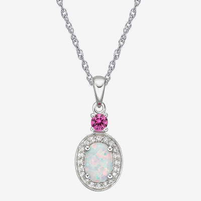 Womens Lab Created Opal Sterling Silver Pendant Necklace