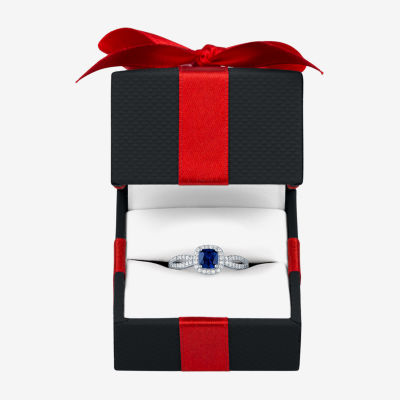 Yes, Please! Womens Lab Created Blue Sapphire Sterling Silver Cushion Halo Cocktail Ring