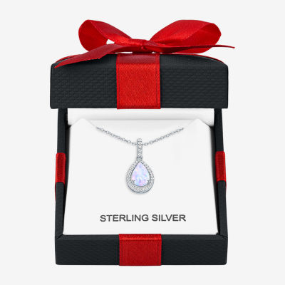 Yes, Please! Womens Lab Created White Opal Sterling Silver Pear Pendant Necklace