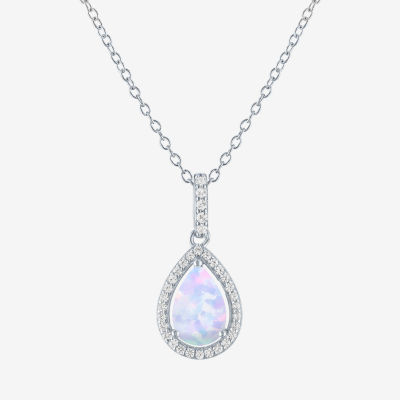 Yes, Please! Womens Lab Created White Opal Sterling Silver Pear Pendant Necklace