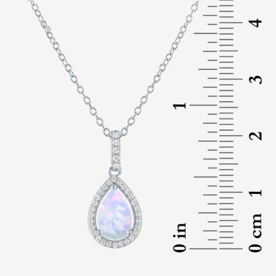 Yes, Please! Womens Lab Created White Opal Sterling Silver Pear 18 Inch Pendant Necklace