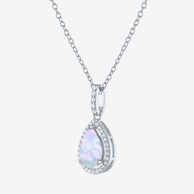 Yes, Please! Womens Lab Created White Opal Sterling Silver Pear Pendant Necklace