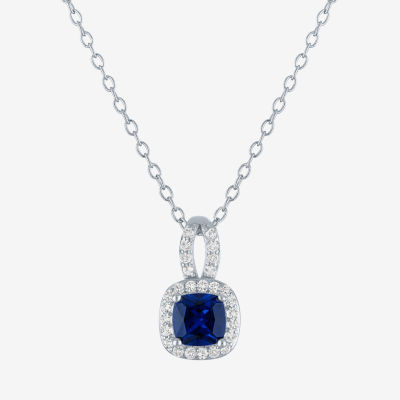 Yes, Please! Womens Lab Created Blue Sapphire Sterling Silver Cushion Pendant Necklace