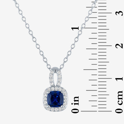 Yes, Please! Womens Lab Created Blue Sapphire Sterling Silver Cushion Pendant Necklace