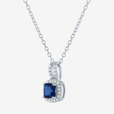 Yes, Please! Womens Lab Created Blue Sapphire Sterling Silver Cushion Pendant Necklace