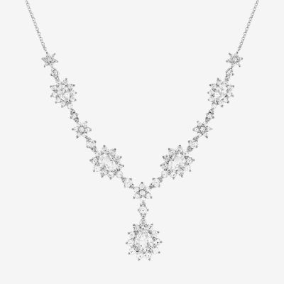 DiamonArt® Cubic Zirconia Sterling Silver Cluster Drop Necklace