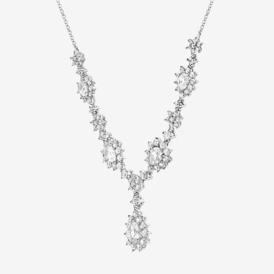 DiamonArt® Cubic Zirconia Sterling Silver Cluster Drop Necklace